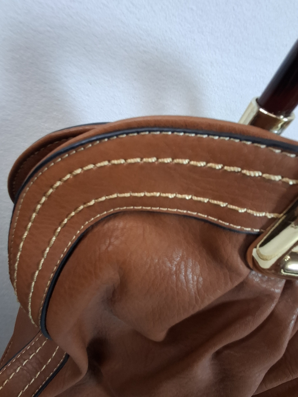 Brown Structured Top-Handle Tote with Gold Accent - Picture 11 of 11